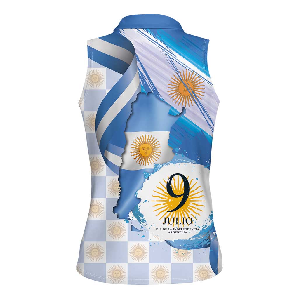 Argentina Independence Day Women Sleeveless Polo Shirt - Día de la Independencia Brush and Grunge Style