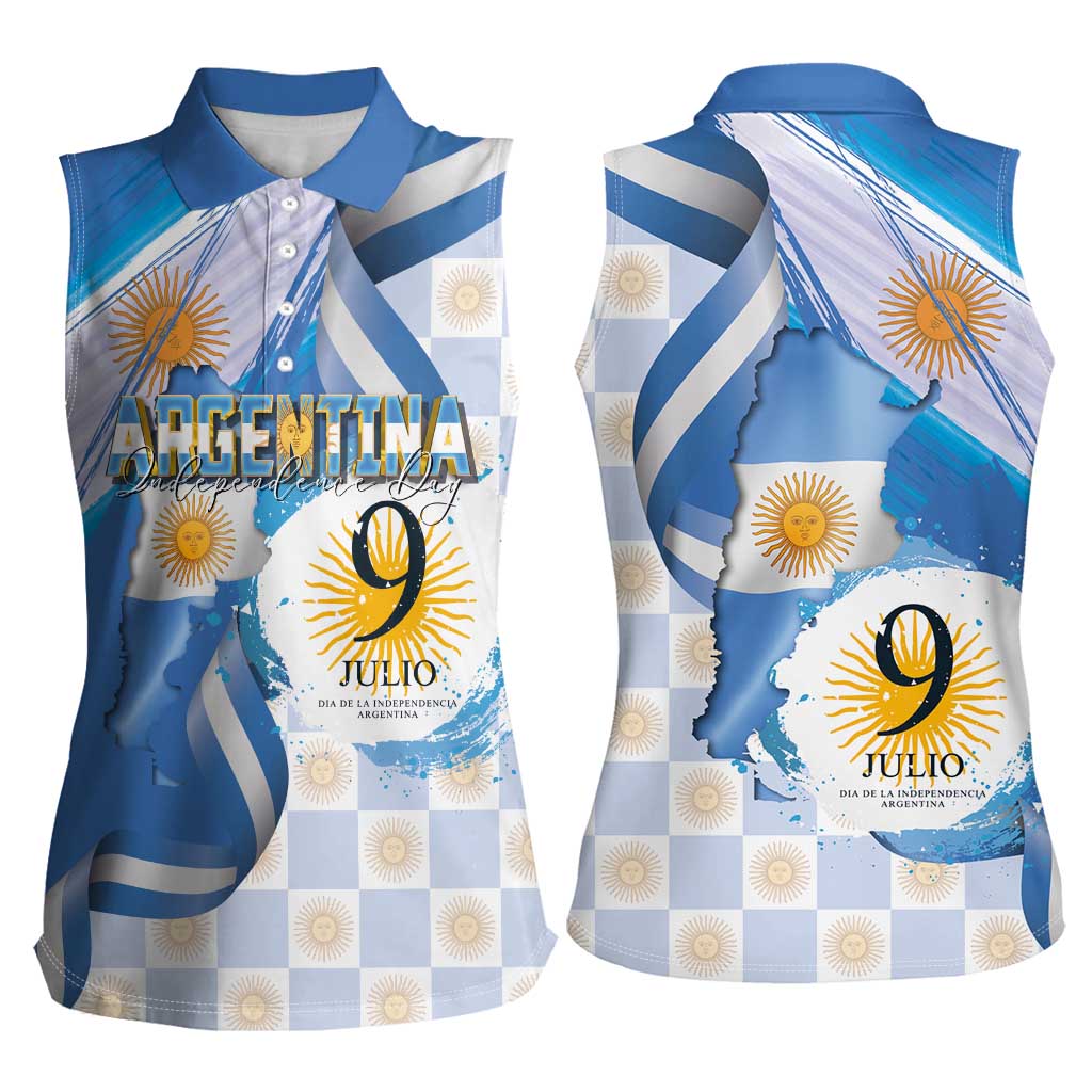 Argentina Independence Day Women Sleeveless Polo Shirt - Día de la Independencia Brush and Grunge Style