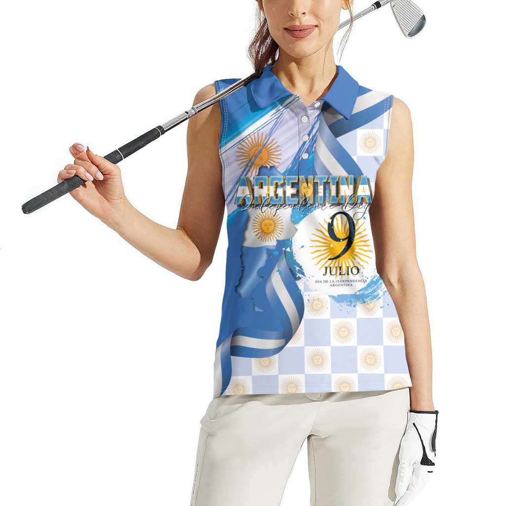 Argentina Independence Day Women Sleeveless Polo Shirt - Día de la Independencia Brush and Grunge Style