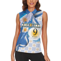 Argentina Independence Day Women Sleeveless Polo Shirt - Día de la Independencia Brush and Grunge Style