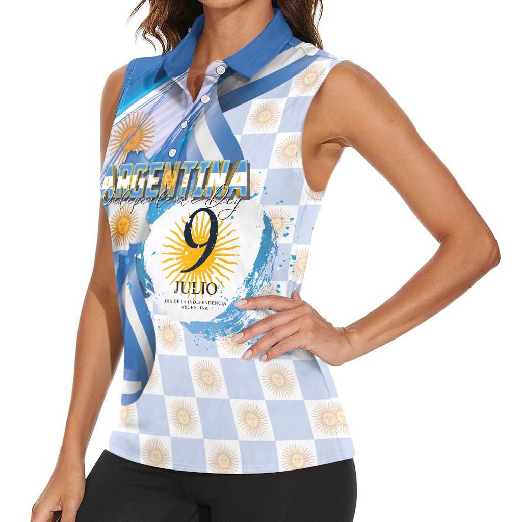 Argentina Independence Day Women Sleeveless Polo Shirt - Día de la Independencia Brush and Grunge Style