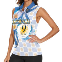 Argentina Independence Day Women Sleeveless Polo Shirt - Día de la Independencia Brush and Grunge Style