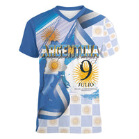 Argentina Independence Day Women V-Neck T-Shirt - Día de la Independencia Brush and Grunge Style