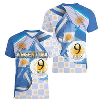 Argentina Independence Day Women V-Neck T-Shirt - Día de la Independencia Brush and Grunge Style