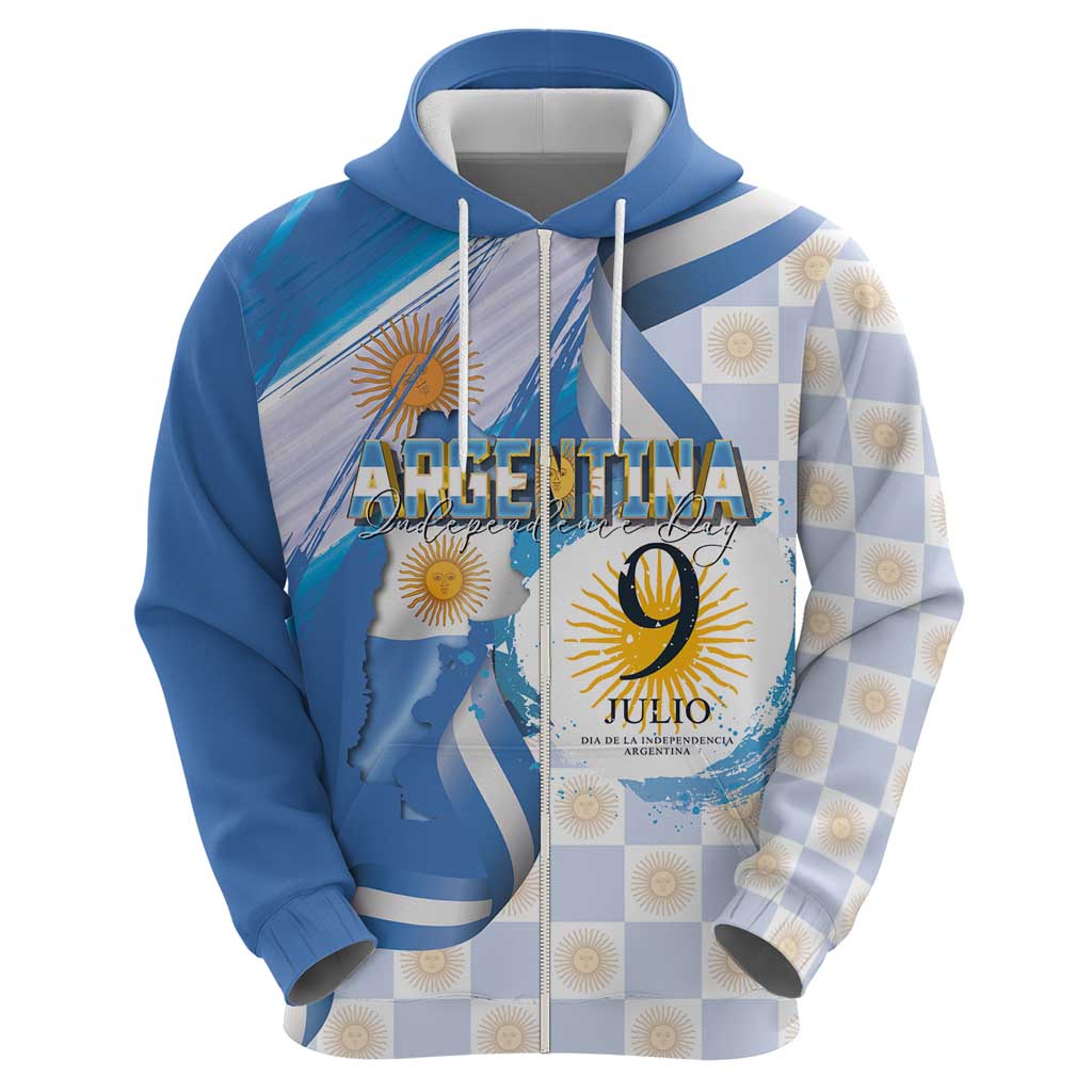 Argentina Independence Day Zip Hoodie - Día de la Independencia Brush and Grunge Style