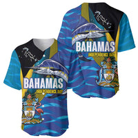 Bahamas Independence Day Baseball Jersey National Flag Style with Blue Marlin and Emblem