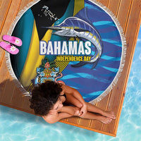 Bahamas Independence Day Beach Blanket National Flag Style with Blue Marlin and Emblem