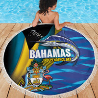 Bahamas Independence Day Beach Blanket National Flag Style with Blue Marlin and Emblem
