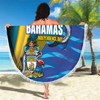 Bahamas Independence Day Beach Blanket National Flag Style with Blue Marlin and Emblem