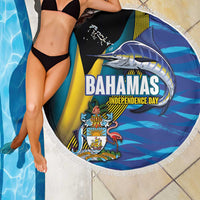 Bahamas Independence Day Beach Blanket National Flag Style with Blue Marlin and Emblem