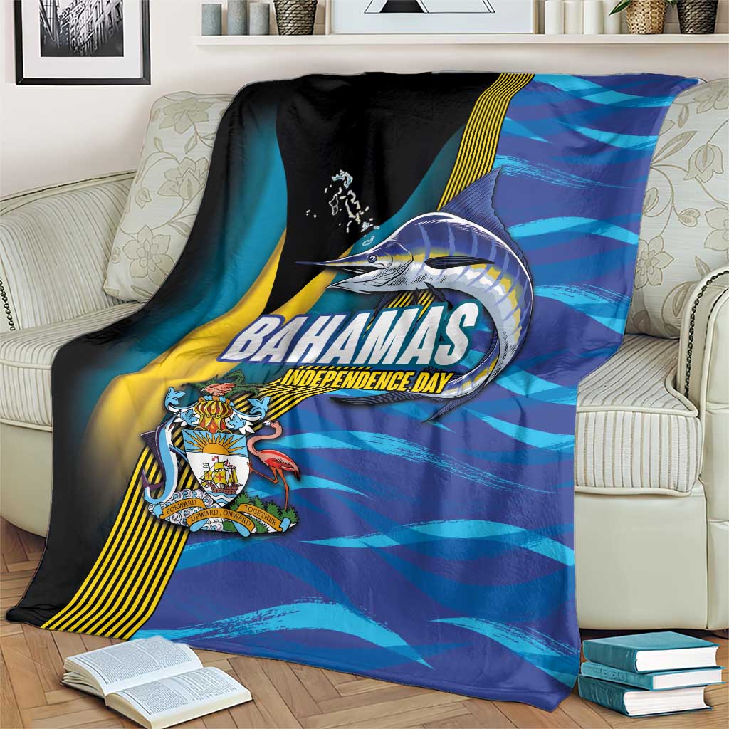 Bahamas Independence Day Blanket National Flag Style with Blue Marlin and Emblem