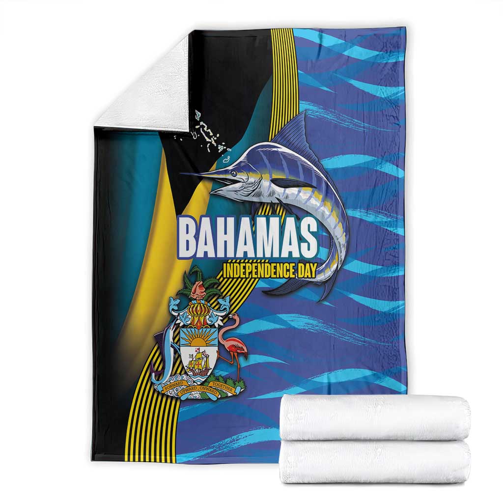 Bahamas Independence Day Blanket National Flag Style with Blue Marlin and Emblem