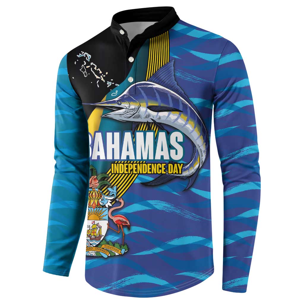 Bahamas Independence Day Button Sweatshirt National Flag Style with Blue Marlin and Emblem