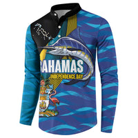 Bahamas Independence Day Button Sweatshirt National Flag Style with Blue Marlin and Emblem
