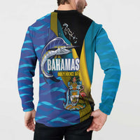 Bahamas Independence Day Button Sweatshirt National Flag Style with Blue Marlin and Emblem