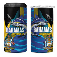 Bahamas Independence Day 4 in 1 Can Cooler Tumbler National Flag Style with Blue Marlin and Emblem