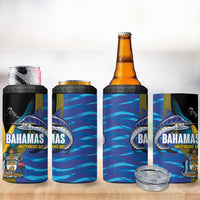 Bahamas Independence Day 4 in 1 Can Cooler Tumbler National Flag Style with Blue Marlin and Emblem