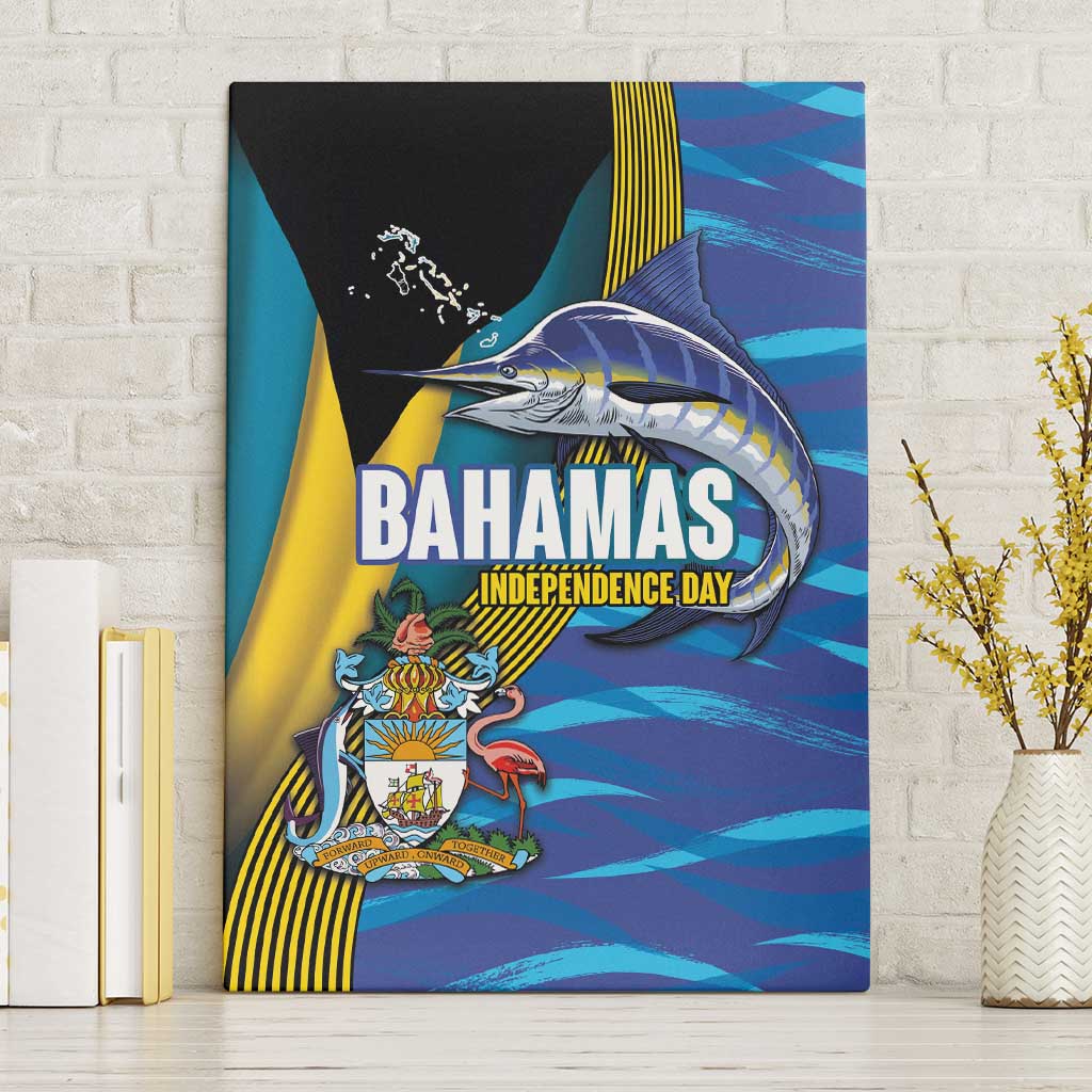 Bahamas Independence Day Canvas Wall Art National Flag Style with Blue Marlin and Emblem