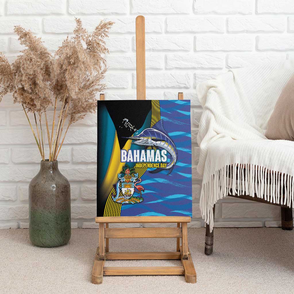 Bahamas Independence Day Canvas Wall Art National Flag Style with Blue Marlin and Emblem