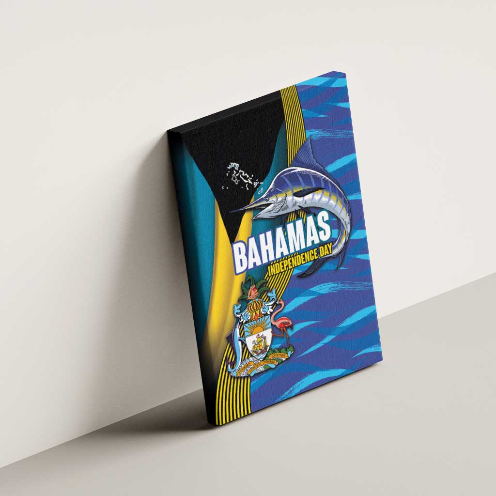 Bahamas Independence Day Canvas Wall Art National Flag Style with Blue Marlin and Emblem