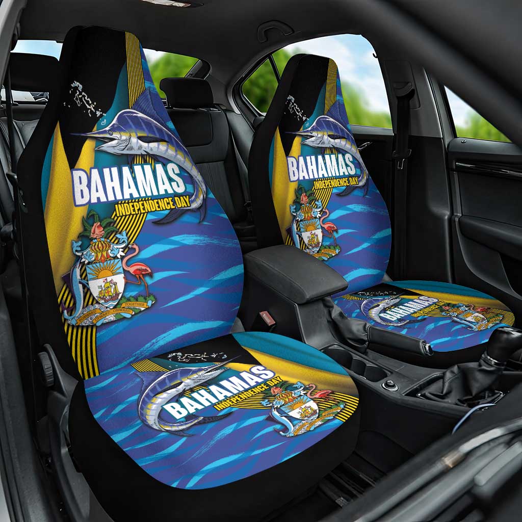 Bahamas Independence Day Car Seat Cover National Flag Style with Blue Marlin and Emblem