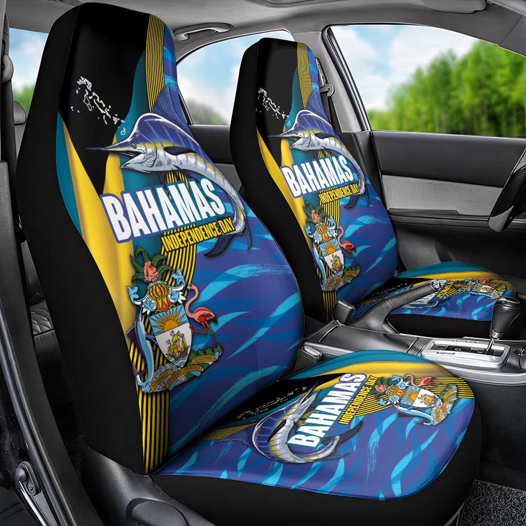 Bahamas Independence Day Car Seat Cover National Flag Style with Blue Marlin and Emblem