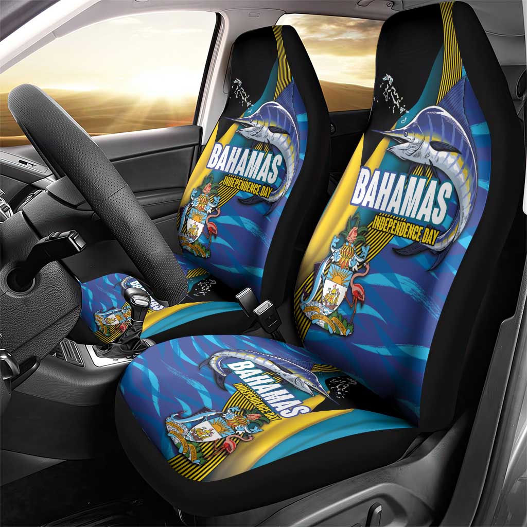 Bahamas Independence Day Car Seat Cover National Flag Style with Blue Marlin and Emblem
