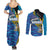 Bahamas Independence Day Couples Matching Summer Maxi Dress and Long Sleeve Button Shirt National Flag Style with Blue Marlin and Emblem