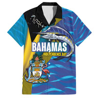 Bahamas Independence Day Family Matching Long Sleeve Bodycon Dress and Hawaiian Shirt National Flag Style with Blue Marlin and Emblem