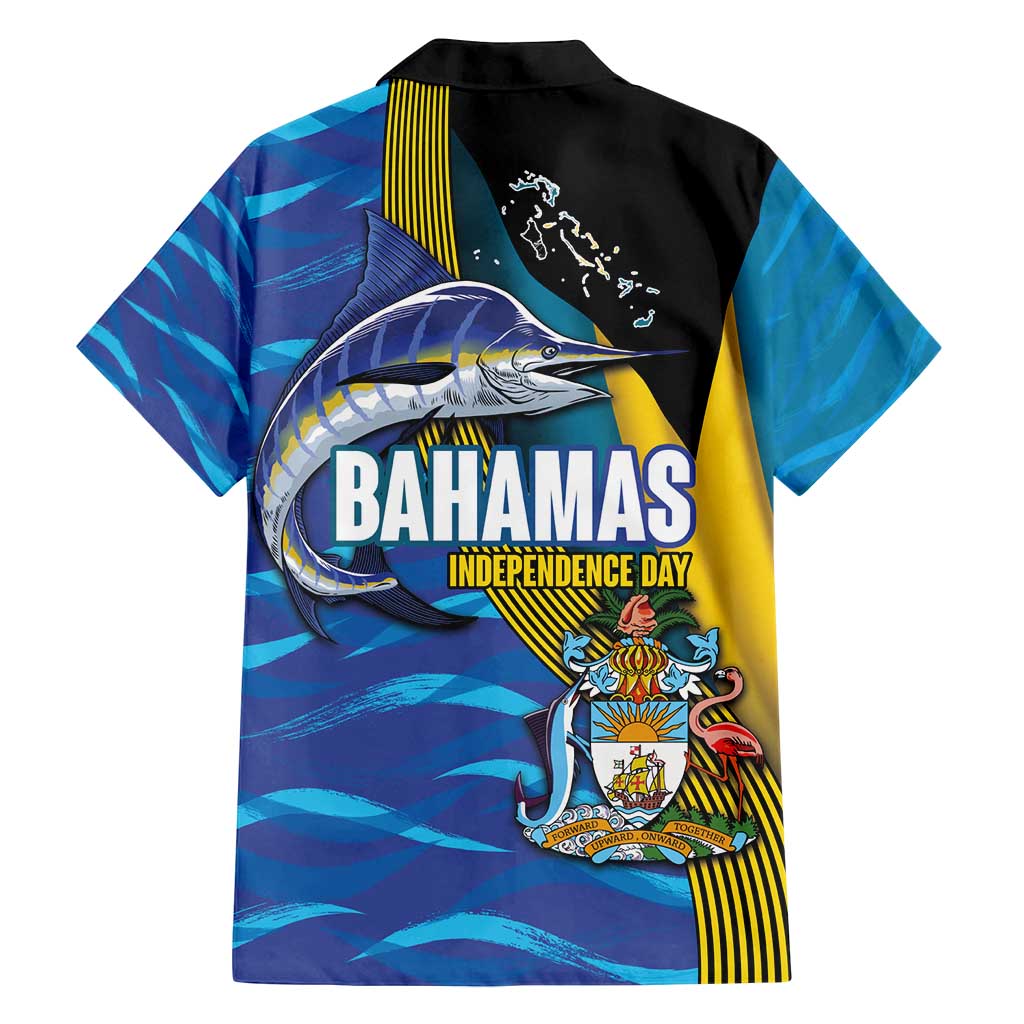 Bahamas Independence Day Family Matching Long Sleeve Bodycon Dress and Hawaiian Shirt National Flag Style with Blue Marlin and Emblem