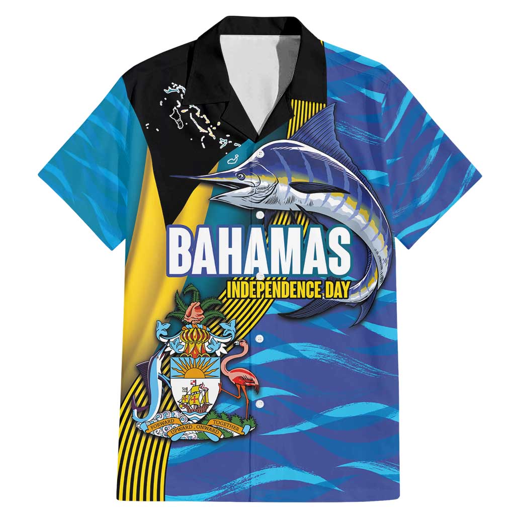 Bahamas Independence Day Family Matching Mermaid Dress and Hawaiian Shirt National Flag Style with Blue Marlin and Emblem