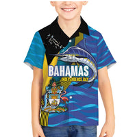 Bahamas Independence Day Family Matching Mermaid Dress and Hawaiian Shirt National Flag Style with Blue Marlin and Emblem