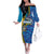 Bahamas Independence Day Family Matching Off The Shoulder Long Sleeve Dress and Hawaiian Shirt National Flag Style with Blue Marlin and Emblem