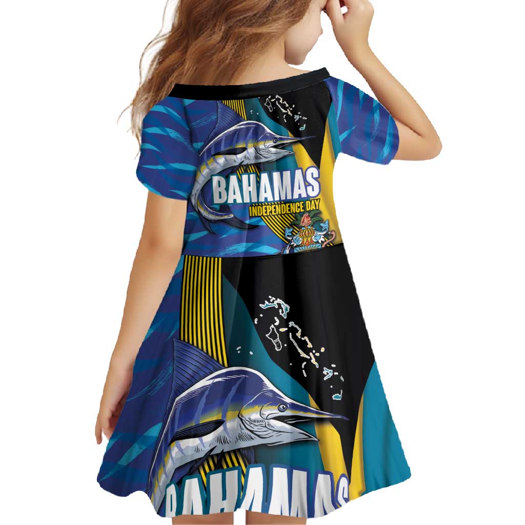 Bahamas Independence Day Family Matching Off Shoulder Maxi Dress and Hawaiian Shirt National Flag Style with Blue Marlin and Emblem