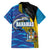 Bahamas Independence Day Family Matching Off Shoulder Maxi Dress and Hawaiian Shirt National Flag Style with Blue Marlin and Emblem
