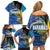 Bahamas Independence Day Family Matching Off Shoulder Short Dress and Hawaiian Shirt National Flag Style with Blue Marlin and Emblem