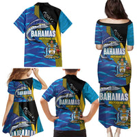 Bahamas Independence Day Family Matching Puletasi and Hawaiian Shirt National Flag Style with Blue Marlin and Emblem
