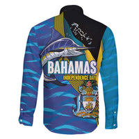 Bahamas Independence Day Family Matching Short Sleeve Bodycon Dress and Hawaiian Shirt National Flag Style with Blue Marlin and Emblem