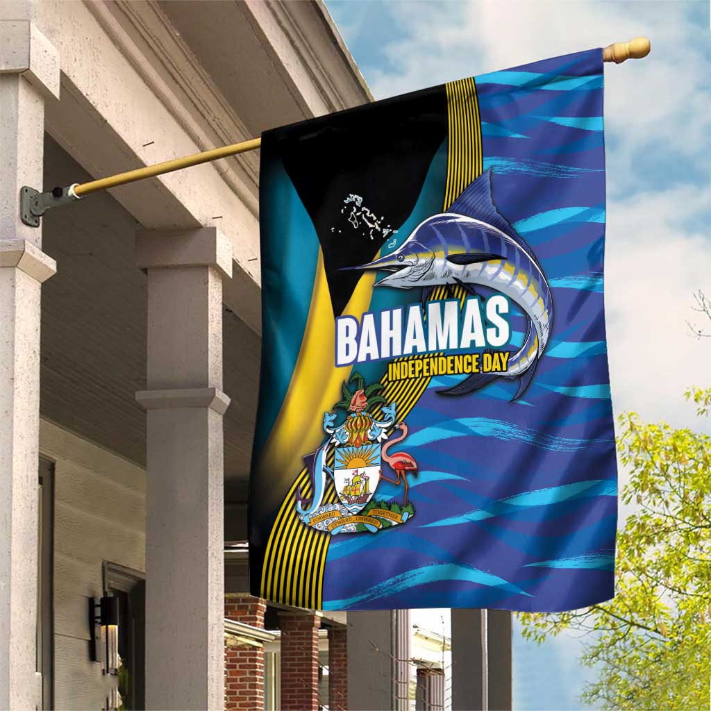 Bahamas Independence Day Garden Flag National Flag Style with Blue Marlin and Emblem