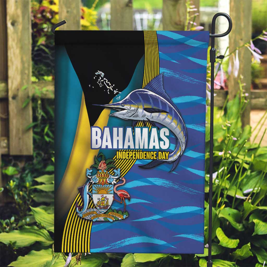 Bahamas Independence Day Garden Flag National Flag Style with Blue Marlin and Emblem