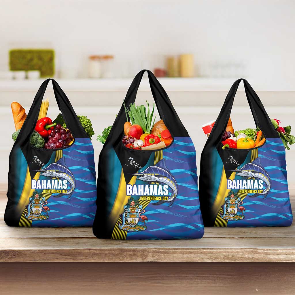 Bahamas Independence Day Grocery Bag National Flag Style with Blue Marlin and Emblem