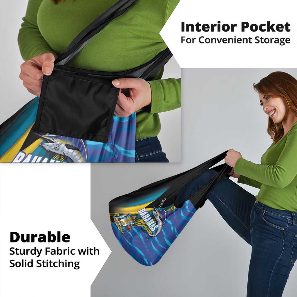 Bahamas Independence Day Grocery Bag National Flag Style with Blue Marlin and Emblem