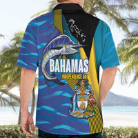 Bahamas Independence Day Hawaiian Shirt National Flag Style with Blue Marlin and Emblem