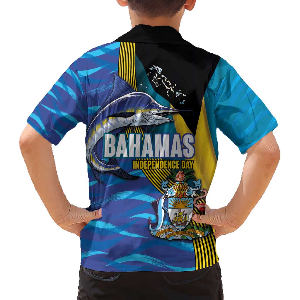 Bahamas Independence Day Hawaiian Shirt National Flag Style with Blue Marlin and Emblem
