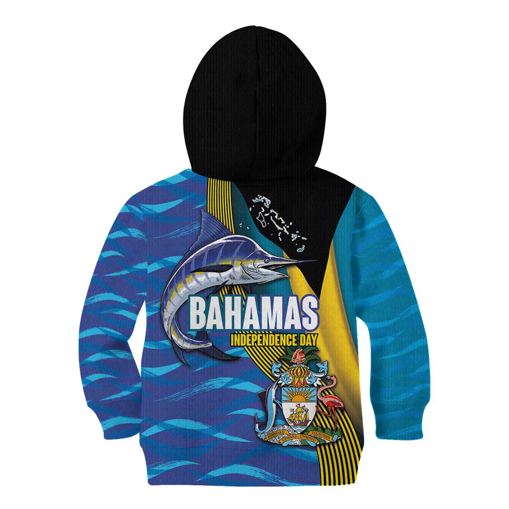 Bahamas Independence Day Kid Hoodie National Flag Style with Blue Marlin and Emblem
