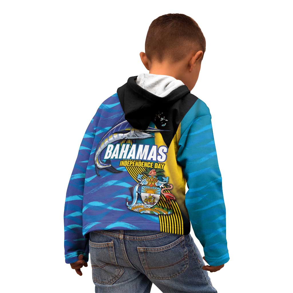 Bahamas Independence Day Kid Hoodie National Flag Style with Blue Marlin and Emblem