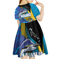 Bahamas Independence Day Kid Short Sleeve Dress National Flag Style with Blue Marlin and Emblem