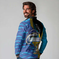 Bahamas Independence Day Long Sleeve Polo Shirt National Flag Style with Blue Marlin and Emblem