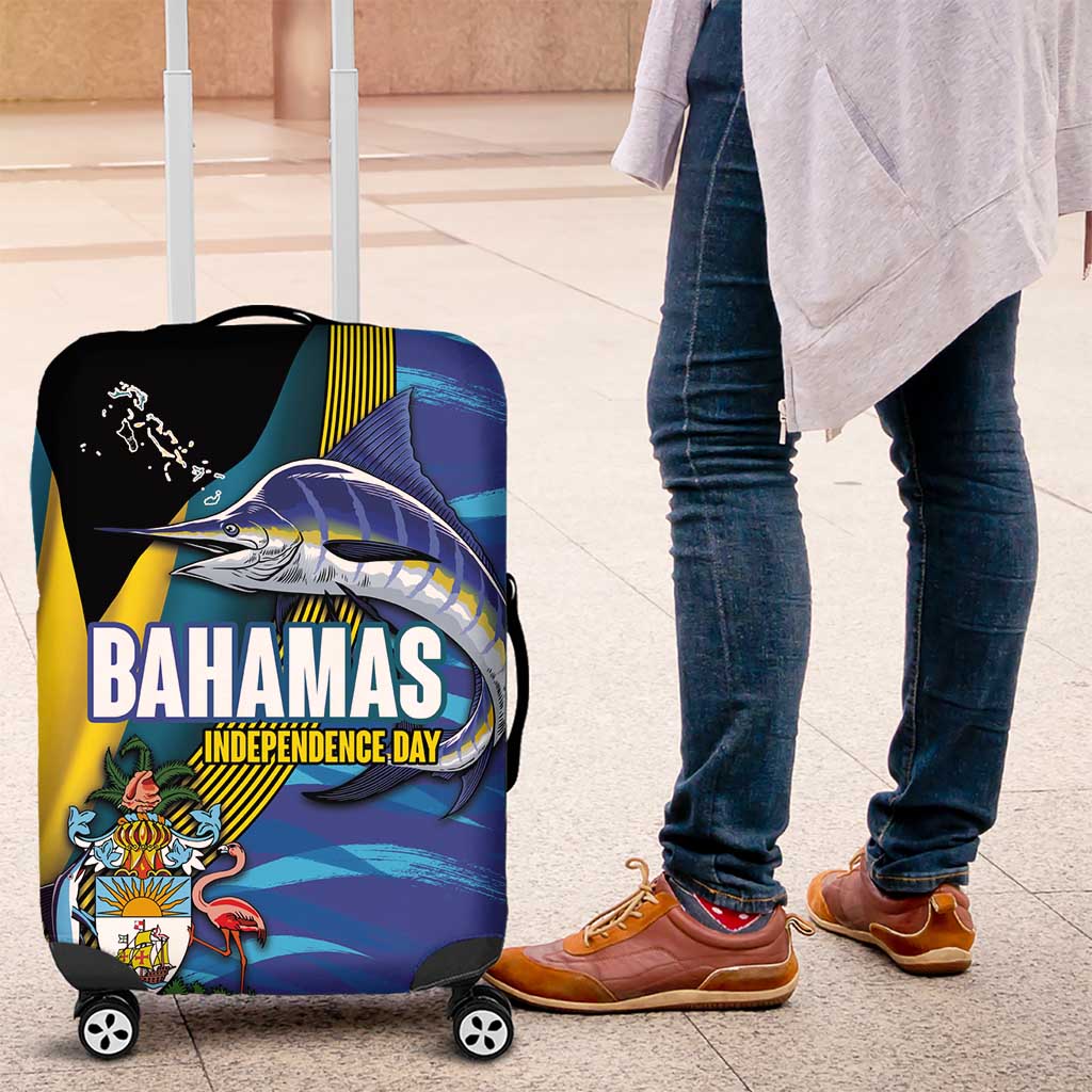 Bahamas Independence Day Luggage Cover National Flag Style with Blue Marlin and Emblem