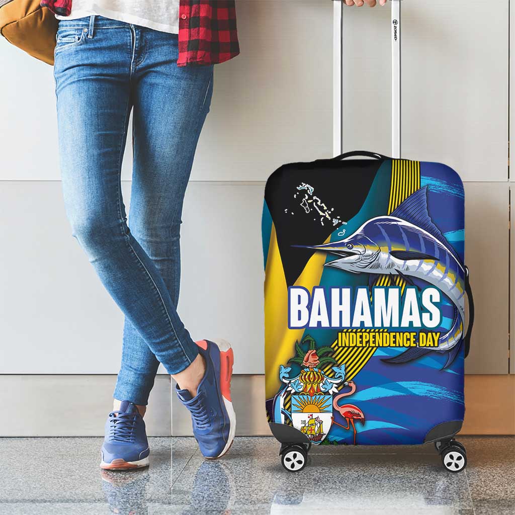 Bahamas Independence Day Luggage Cover National Flag Style with Blue Marlin and Emblem